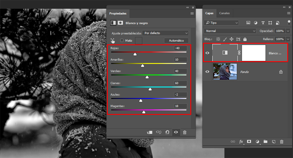 Dramatic Black & White en Photoshop. Ajuste blanco y negro