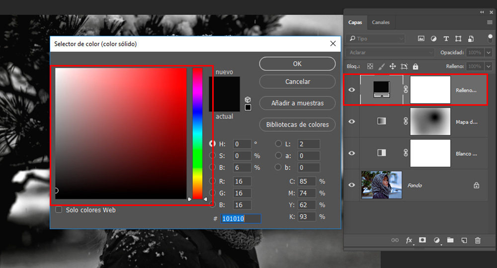 Dramatic Black & White en Photoshop. Color