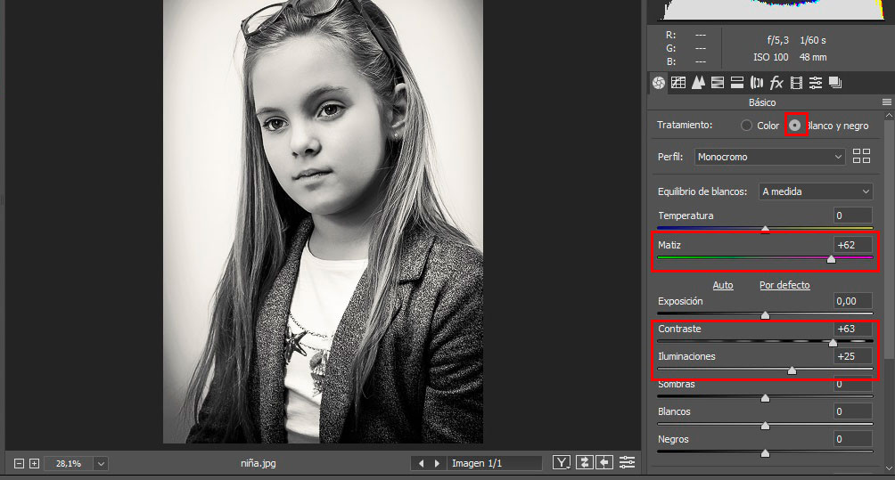 Ajustes básicos en Camera Raw